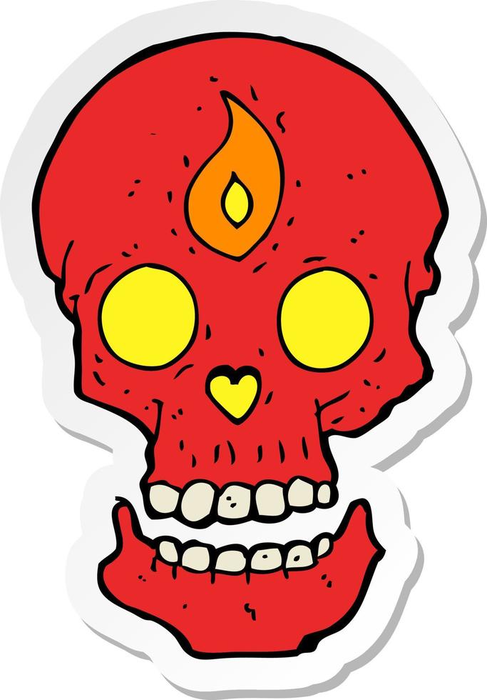 sticker of a cartoon mystic skull vector