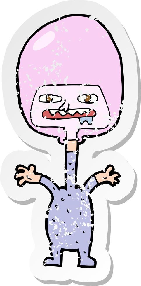 retro distressed sticker of a cartoon space alien vector