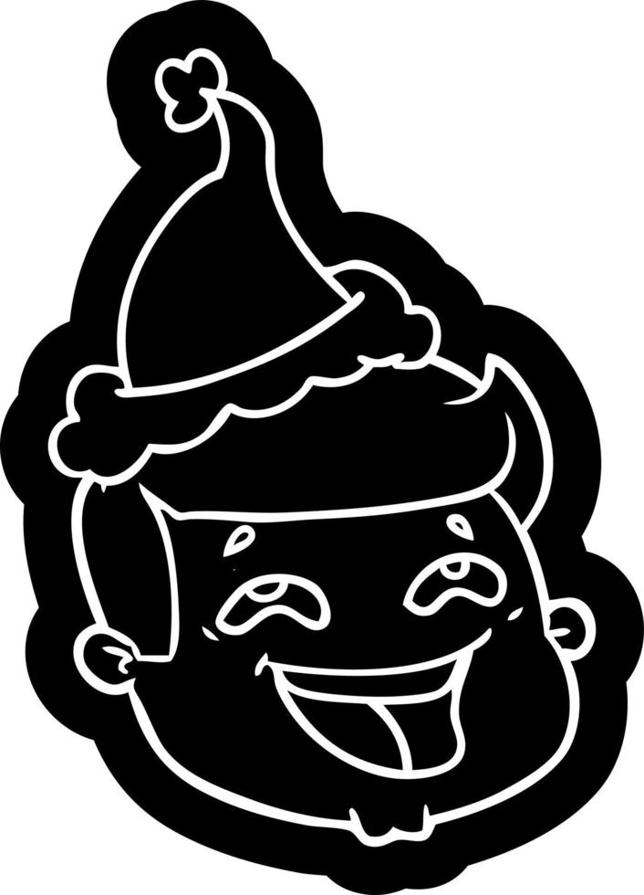happy cartoon icon of a male face wearing santa hat vector