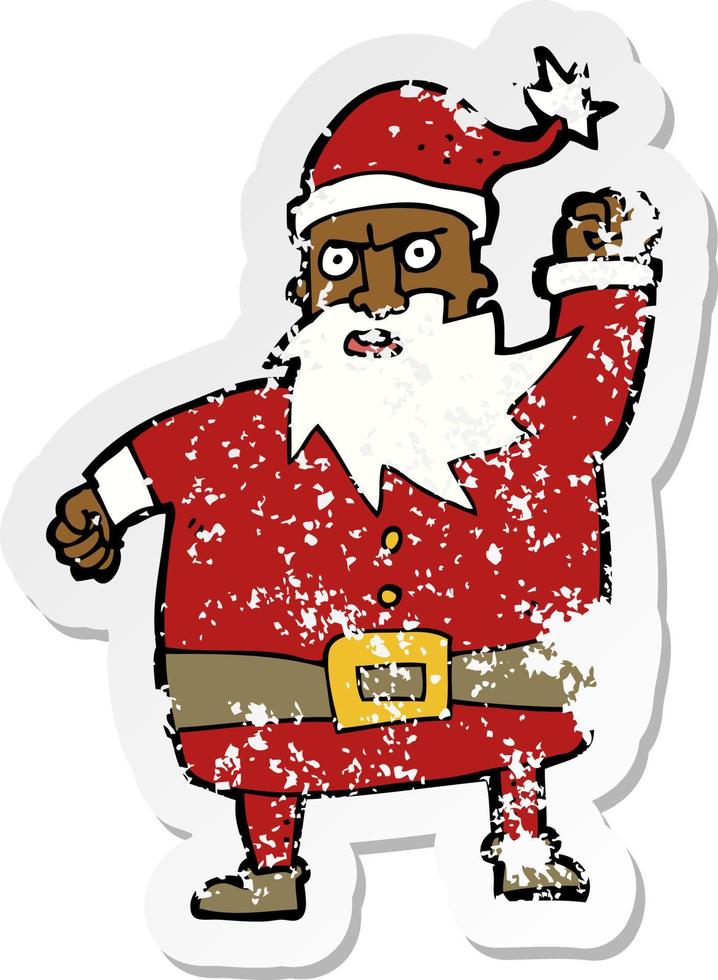 retro distressed sticker of a cartoon santa claus vector