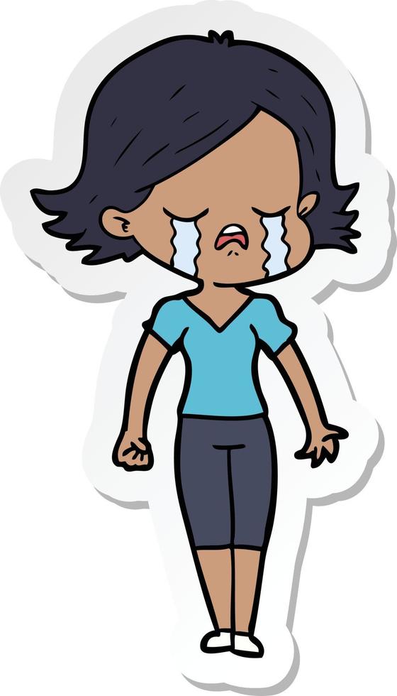 sticker of a cartoon girl crying vector