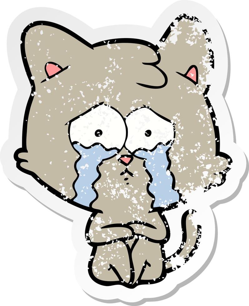 distressed sticker of a crying cat cartoon vector