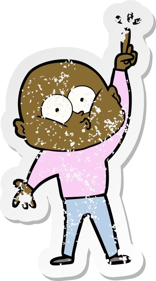 distressed sticker of a cartoon bald man staring vector