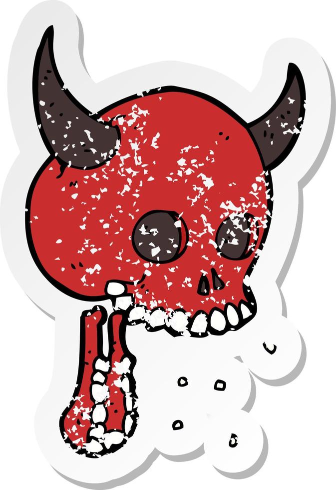 retro distressed sticker of a cartoon spooky skull vector