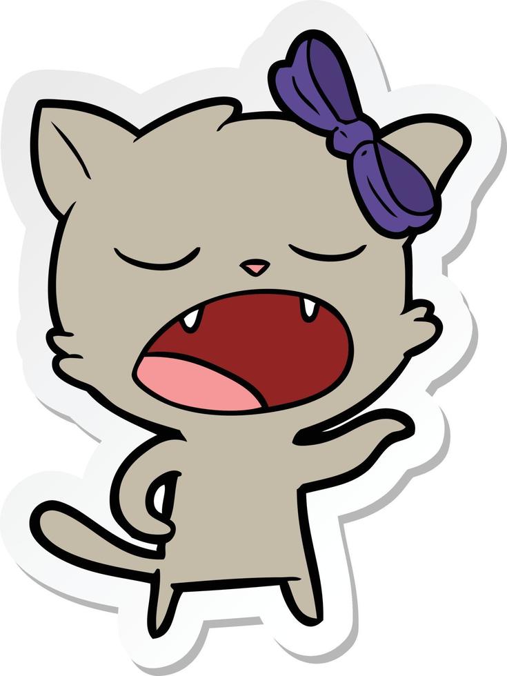 pegatina de un gato bostezando de dibujos animados vector