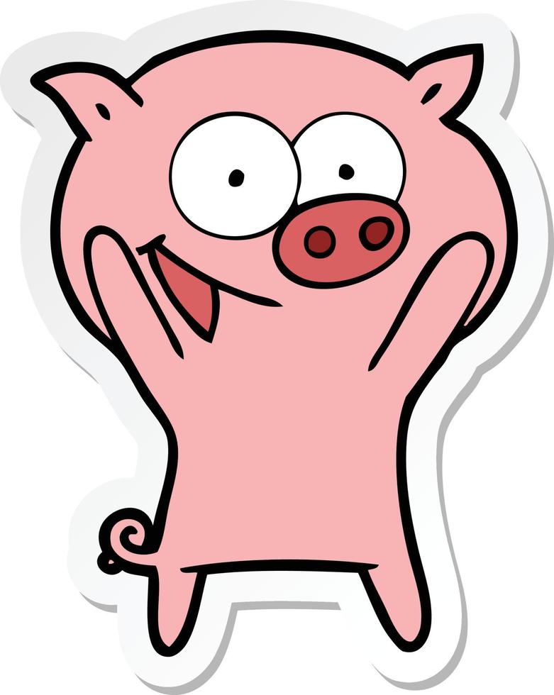 sticker of a happy pig cartoon vector