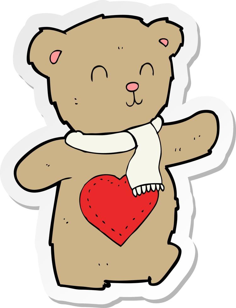 pegatina de un oso de peluche de dibujos animados con corazón de amor vector