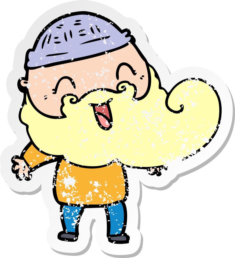 distressed sticker of a happy bearded man vector