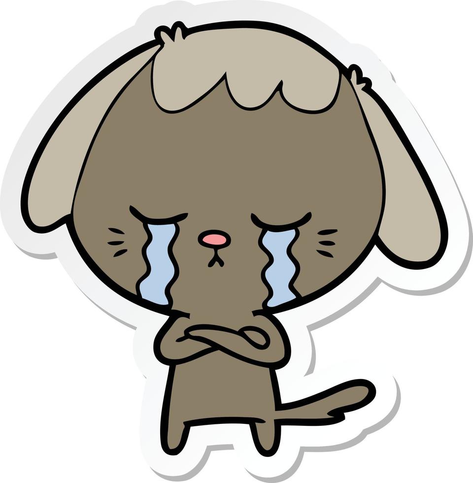 sticker of a cartoon crying dog vector