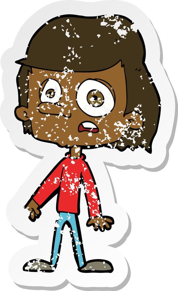 retro distressed sticker of a cartoon worried boy vector