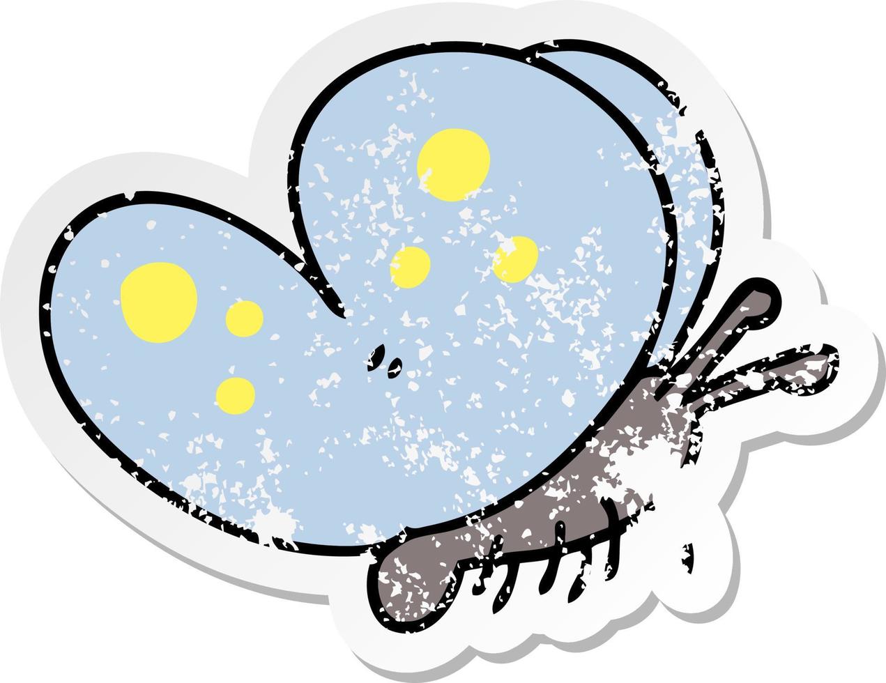 distressed sticker of a quirky hand drawn cartoon butterfly vector