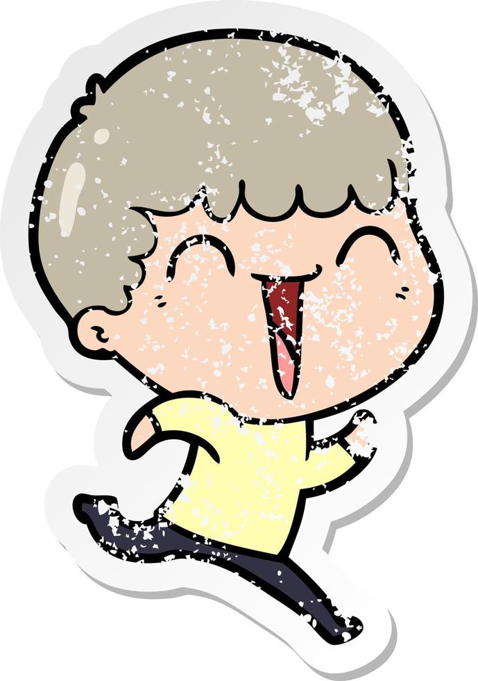 distressed sticker of a cartoon happy man vector