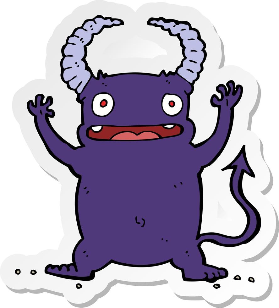 sticker of a cartoon little devil vector