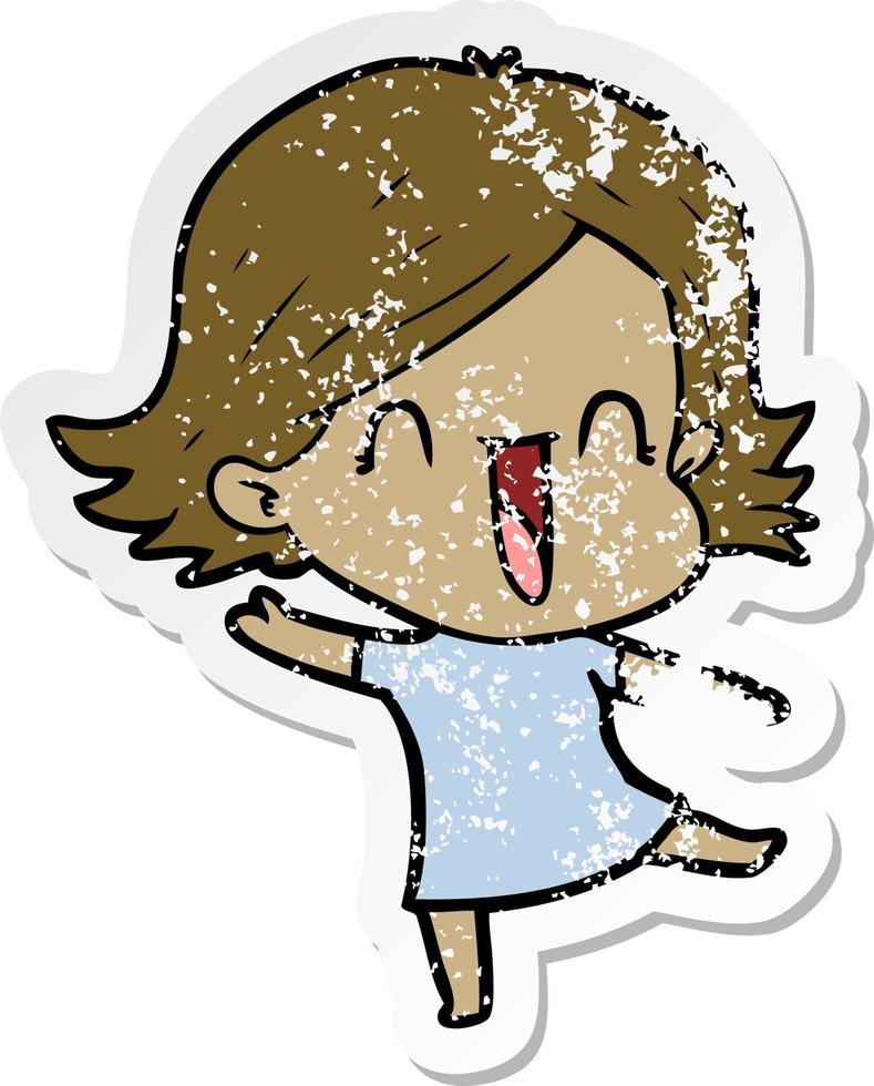 distressed sticker of a cartoon laughing woman vector