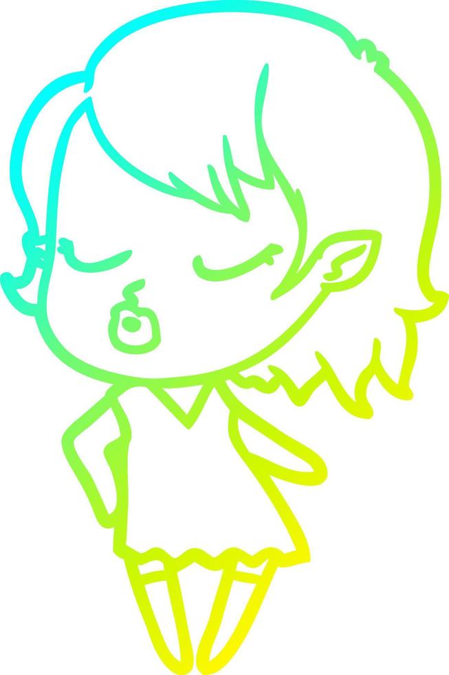 cold gradient line drawing cute cartoon vampire girl vector