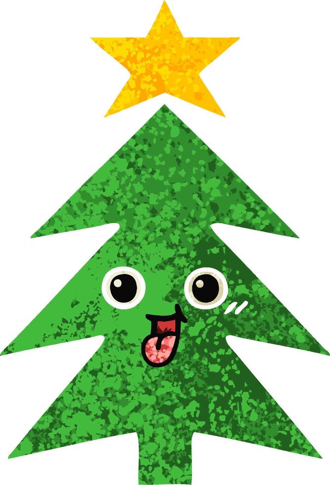 retro illustration style cartoon christmas tree vector