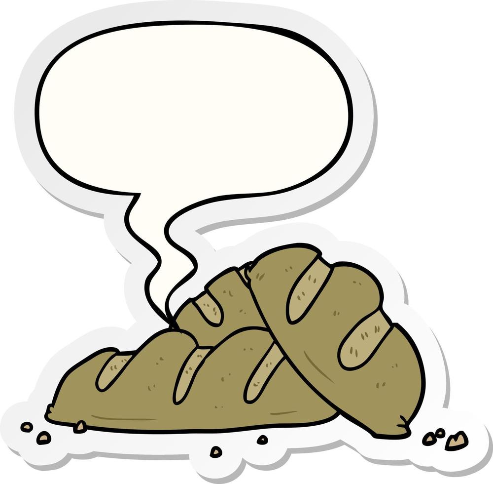 cartoon loaves of freshly baked bread and speech bubble sticker vector