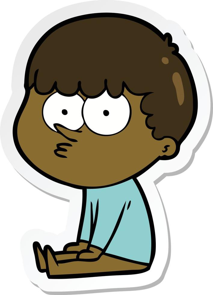 sticker of a cartoon boy sat waiting vector