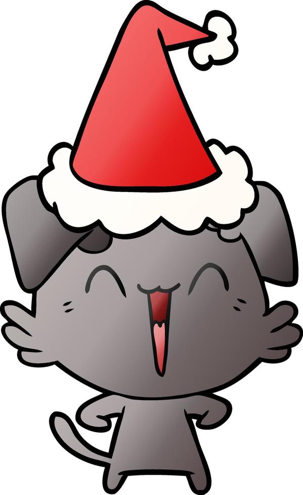 happy little dog gradient cartoon of a wearing santa hat vector