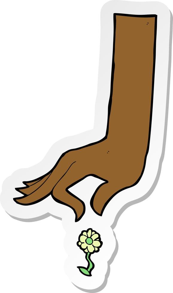 sticker of a cartoon hand picking flower vector