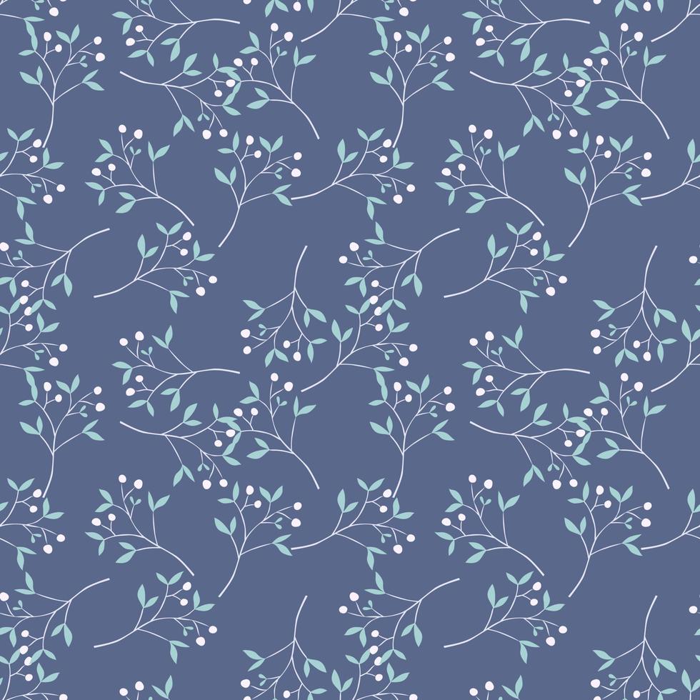 Hand drawn berry elements with leaves seamless pattern. Doodle botanical plants wallpape. vector