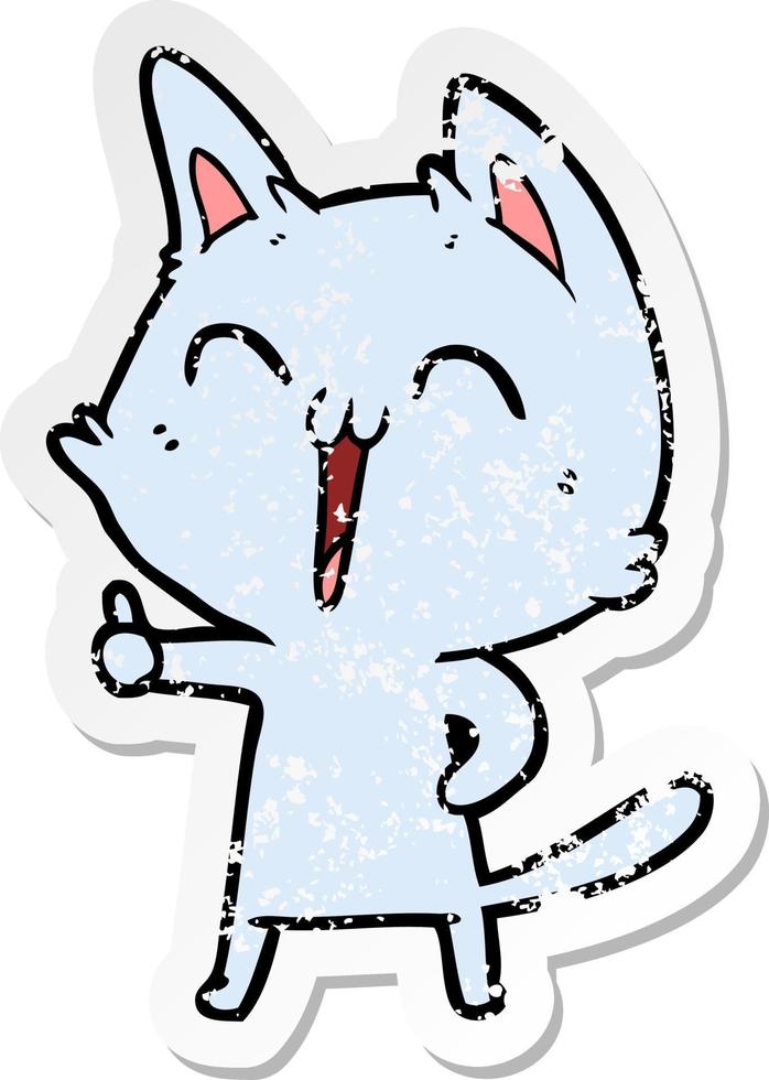 distressed sticker of a happy cartoon cat vector