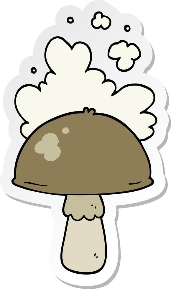 sticker of a cartoon mushroom with spore cloud vector