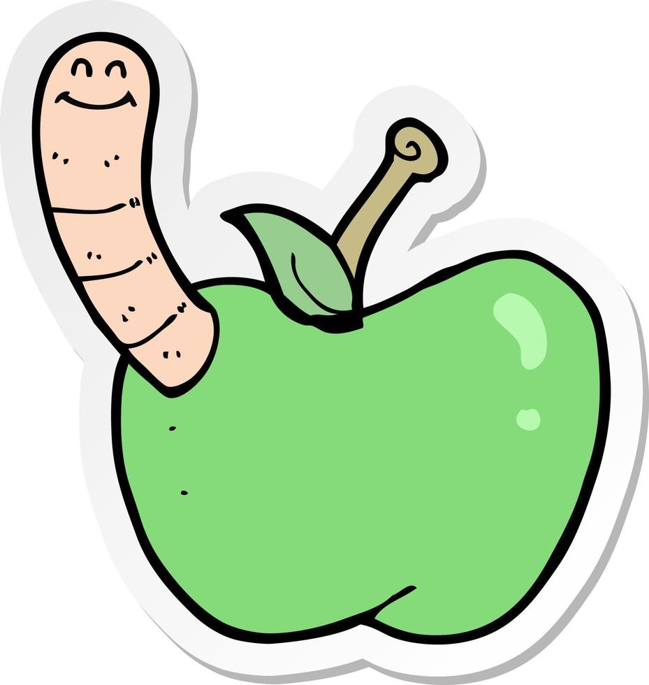 pegatina de una caricatura de manzana con gusano vector