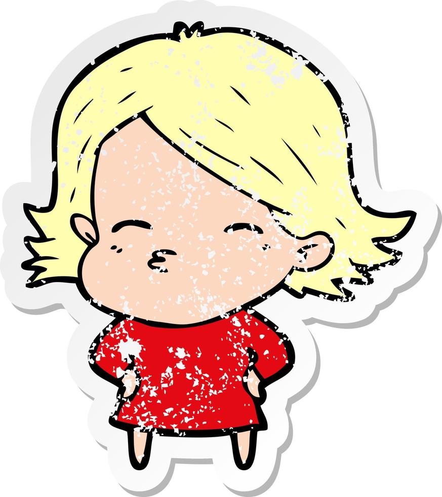 distressed sticker of a cartoon woman vector