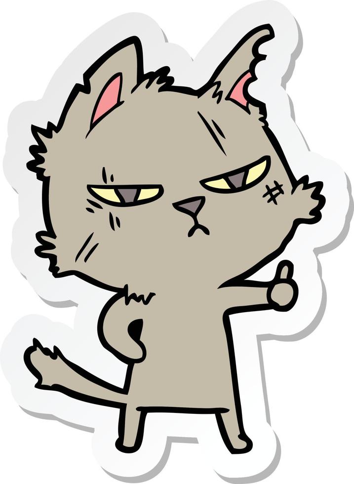 sticker of a tough cartoon cat giving thumbs up symbol vector