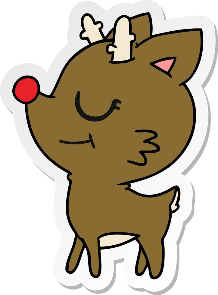 sticker cartoon of cute red nosed reindeer vector