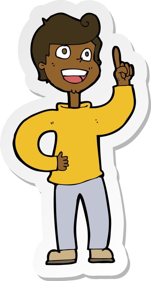 sticker of a cartoon boy with great idea vector