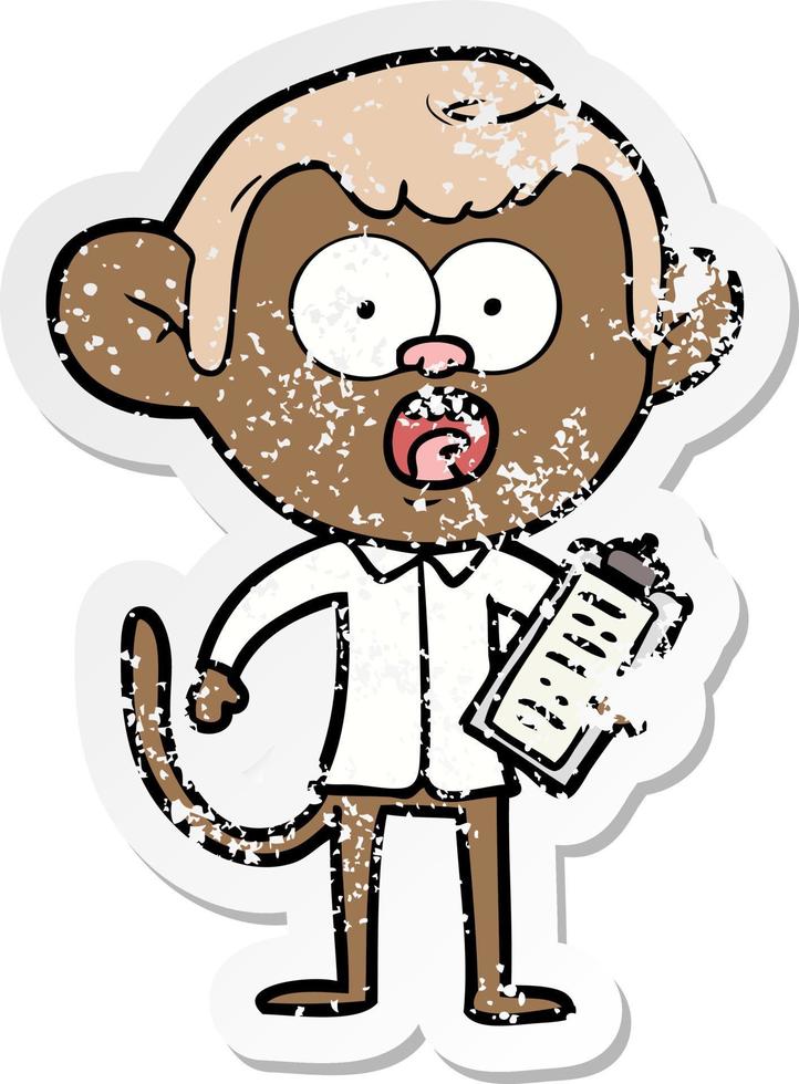 distressed sticker of a cartoon shocked monkey vector