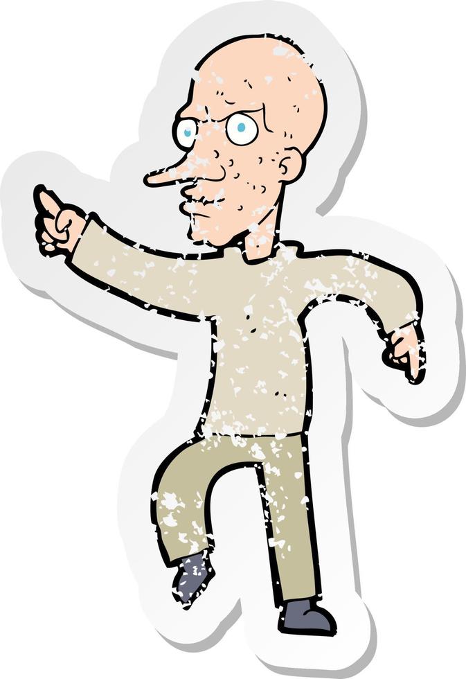 retro distressed sticker of a cartoon angry old man vector