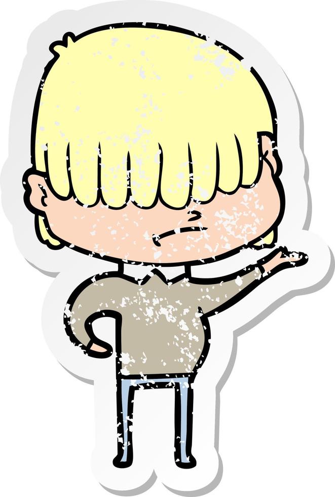 distressed sticker of a cartoon boy with untidy hair vector