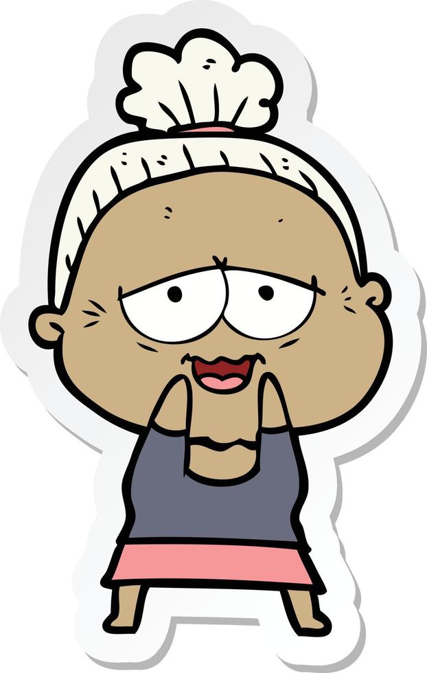 sticker of a cartoon happy old lady vector