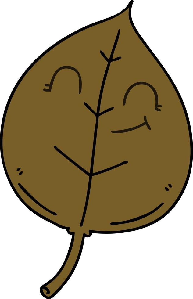 quirky hand drawn cartoon happy leaf vector