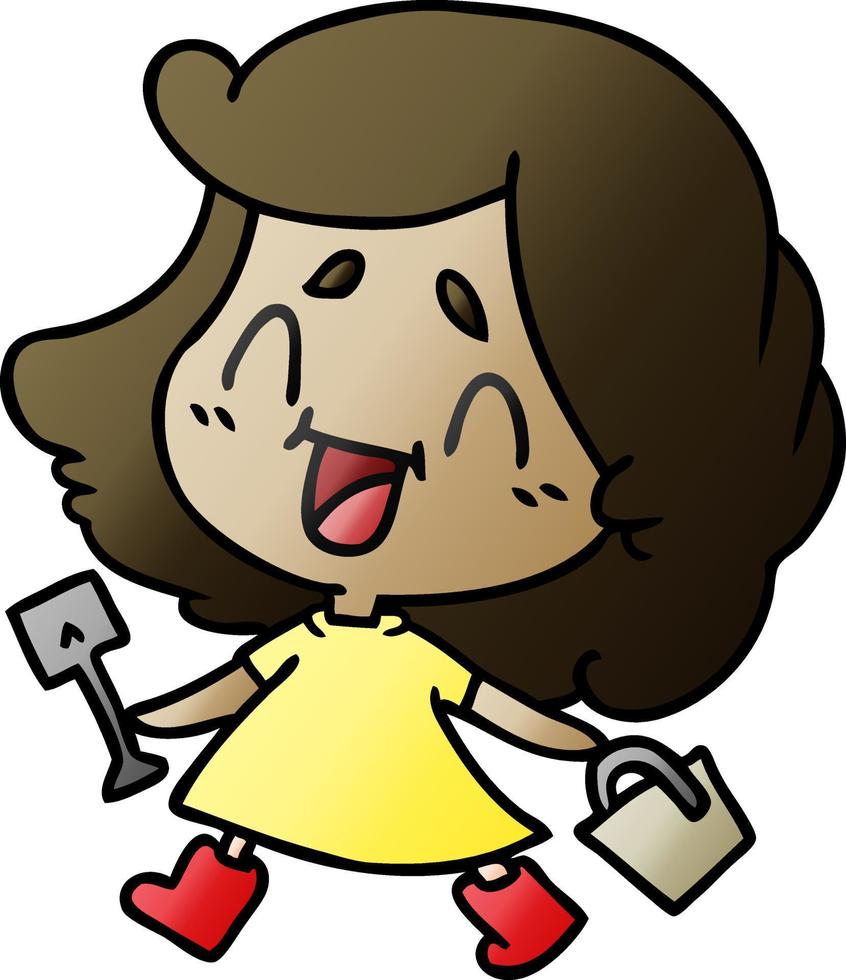 gradient cartoon of cute kawaii girl with bucket and spade vector