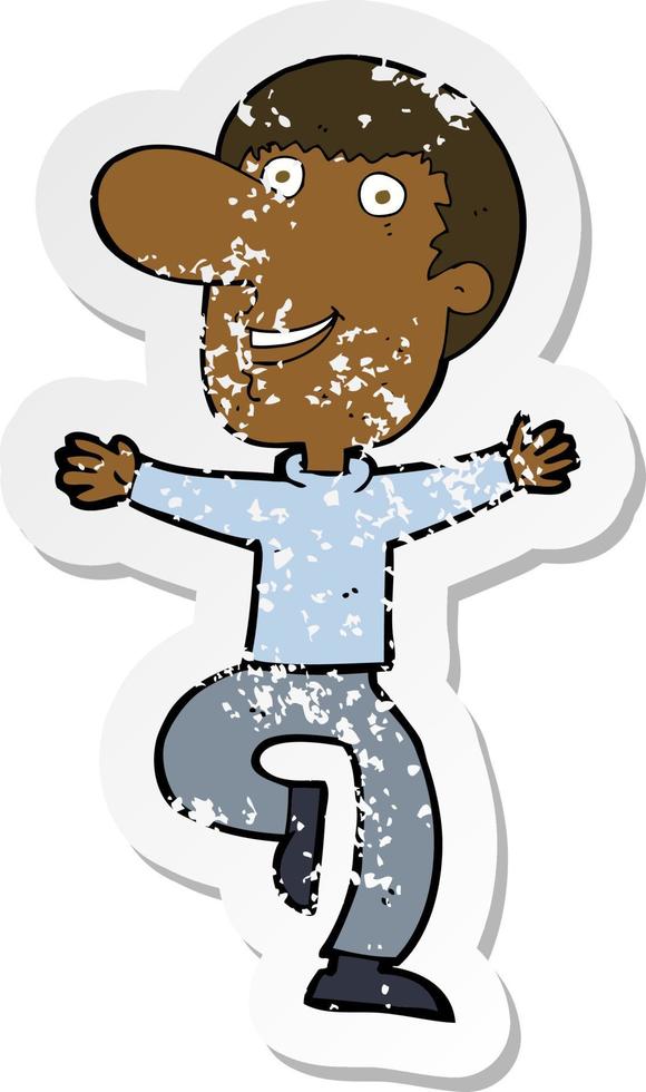 retro distressed sticker of a cartoon happy man vector