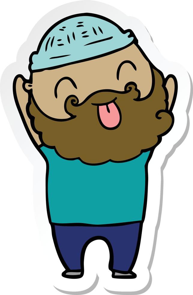 sticker of a man with beard sticking out tongue vector