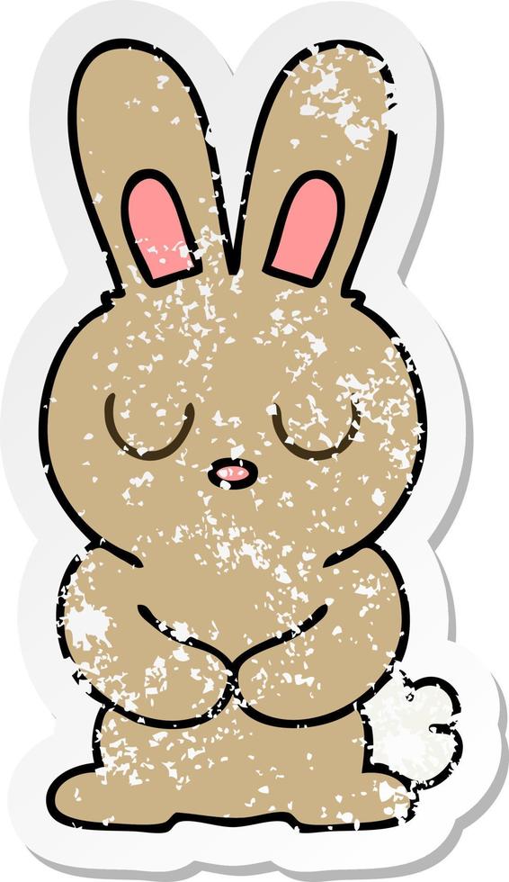 distressed sticker of a quirky hand drawn cartoon rabbit vector