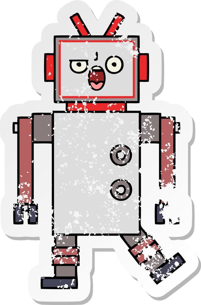 distressed sticker of a cute cartoon robot vector