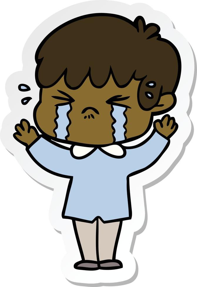 sticker of a cartoon boy crying vector
