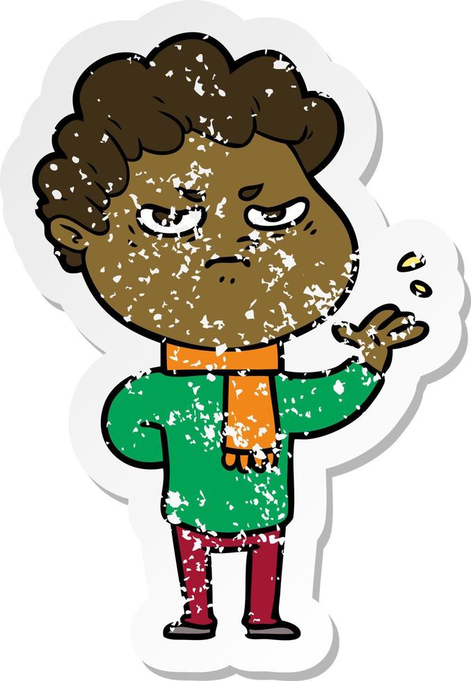 distressed sticker of a cartoon angry man vector