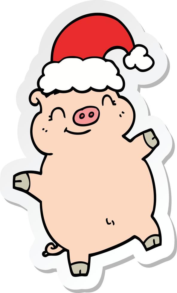 pegatina de un cerdo feliz navidad de dibujos animados vector