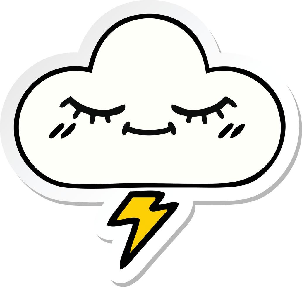 sticker of a cute cartoon thunder cloud vector