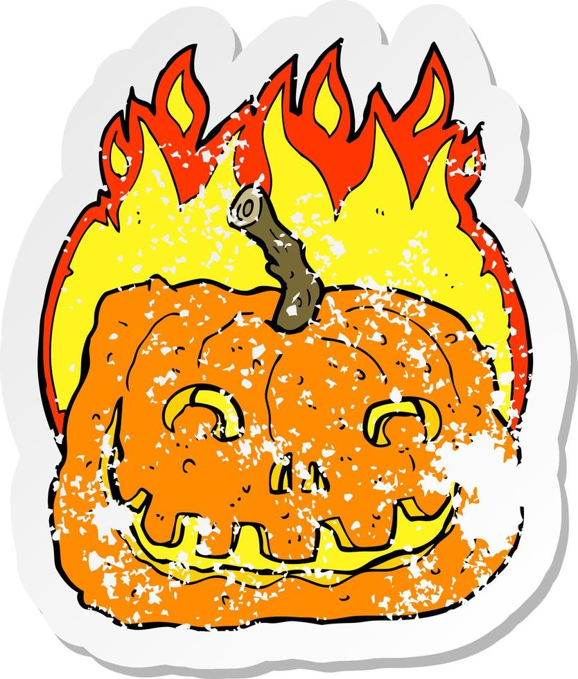 retro distressed sticker of a cartoon burning pumpkin vector