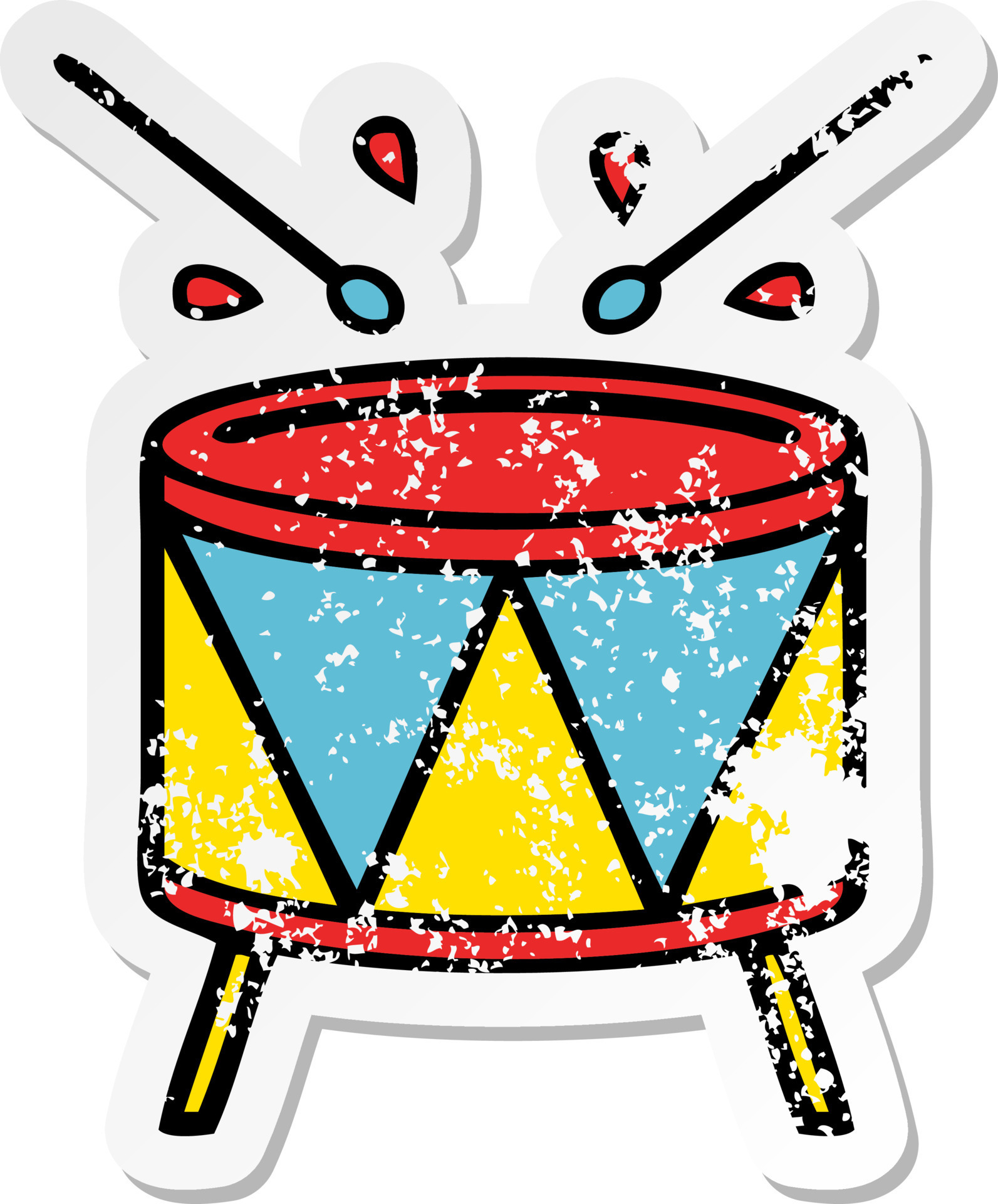 distressed sticker of a cute cartoon beating drum 10238890 Vector Art at Vecteezy