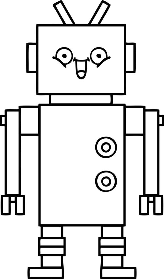 robot feliz de dibujos animados de dibujo lineal vector