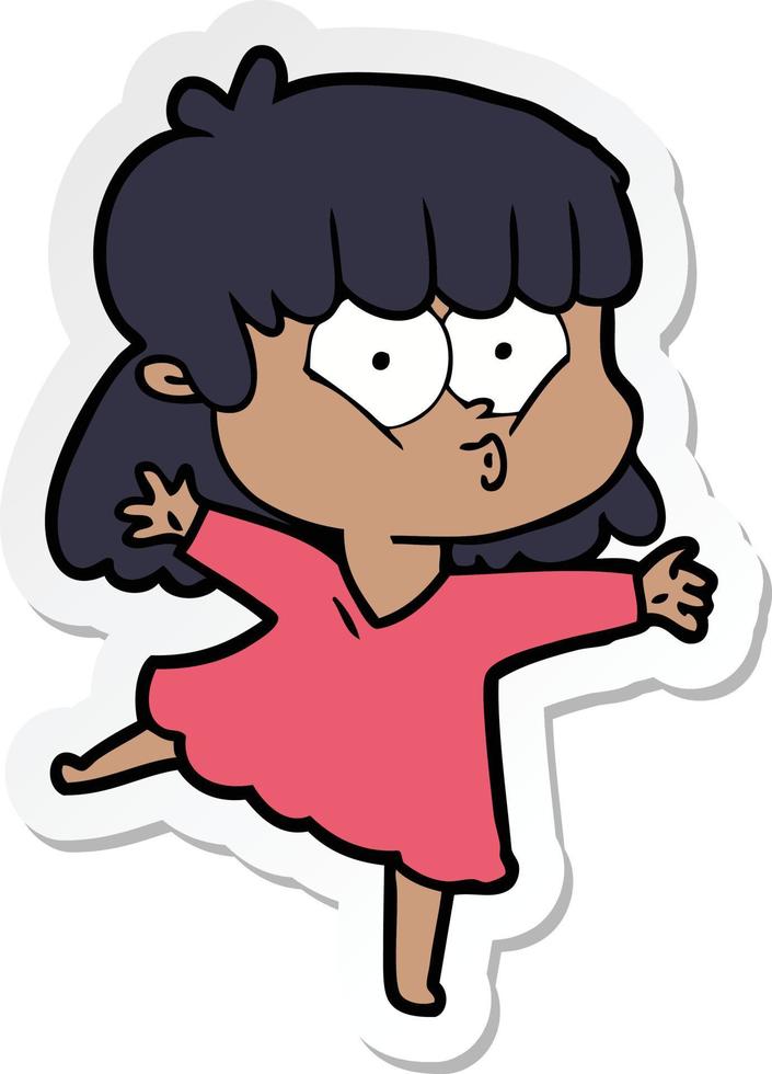 sticker of a cartoon whistling girl vector